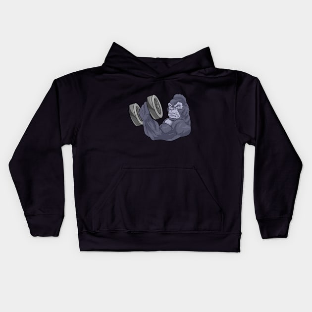 Funny gorilla at bodybuilding Kids Hoodie by Markus Schnabel